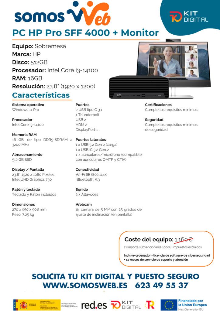 ordenador kit digital HP Pro SFF 4000 especificaciones técnicas